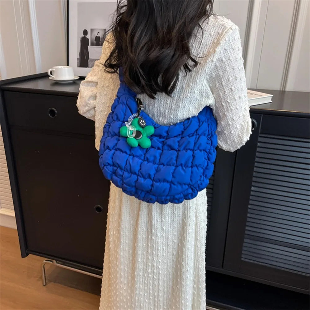 Kawaii Cloud Padded Crossbody Bag πβ¨ - Cute Ruched Tote for Trendy Women! πΈπ
