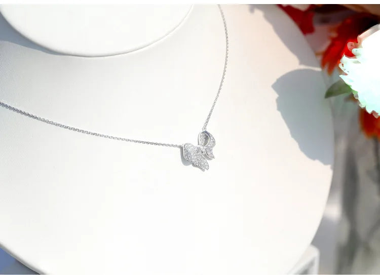Kawaii Sparkling Bow Choker Necklace ✨💕 | Adorable 925 Silver Pendant with Zircon | Perfect Wedding & Engagement Gift for Her 🌸