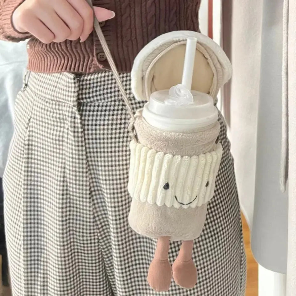 Kawaii Bear Plush Crossbody Bag βοΈπ» | Cute Coffee & Milk Tea Toy Holder for Kids & Adults!