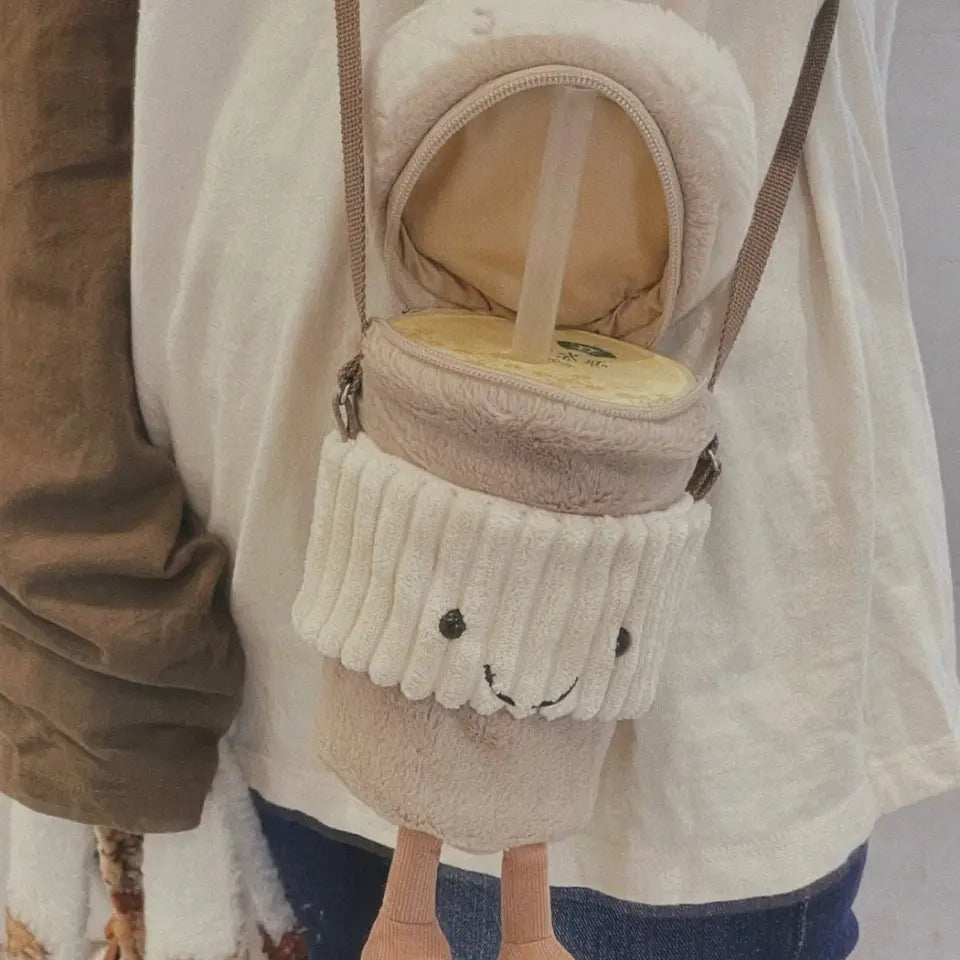 Kawaii Bear Plush Crossbody Bag βοΈπ» | Cute Coffee & Milk Tea Toy Holder for Kids & Adults!