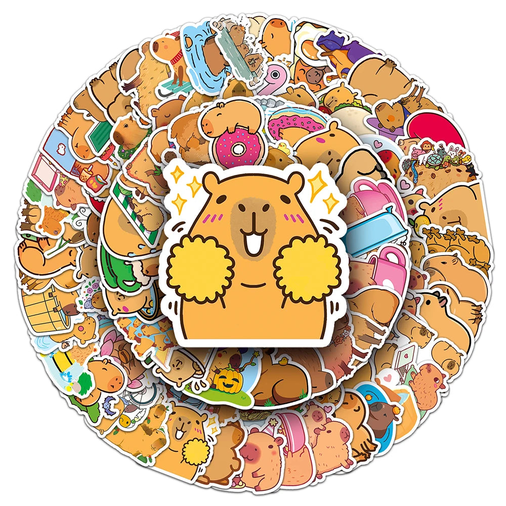 Kawaii Capybara Sticker Pack πΎ | 10/30/50/100 Cute Waterproof Animal Decals for DIY Notebook, Phone & Laptop π¨β¨