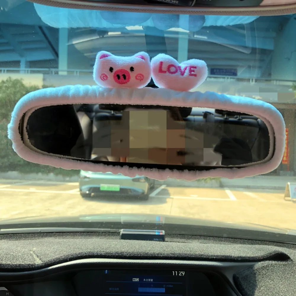 Kawaii Plush Pig & Bear Rear View Mirror Cover π·π» | Cute Elastic Car Accessory for a Whimsical Touch! πβ¨