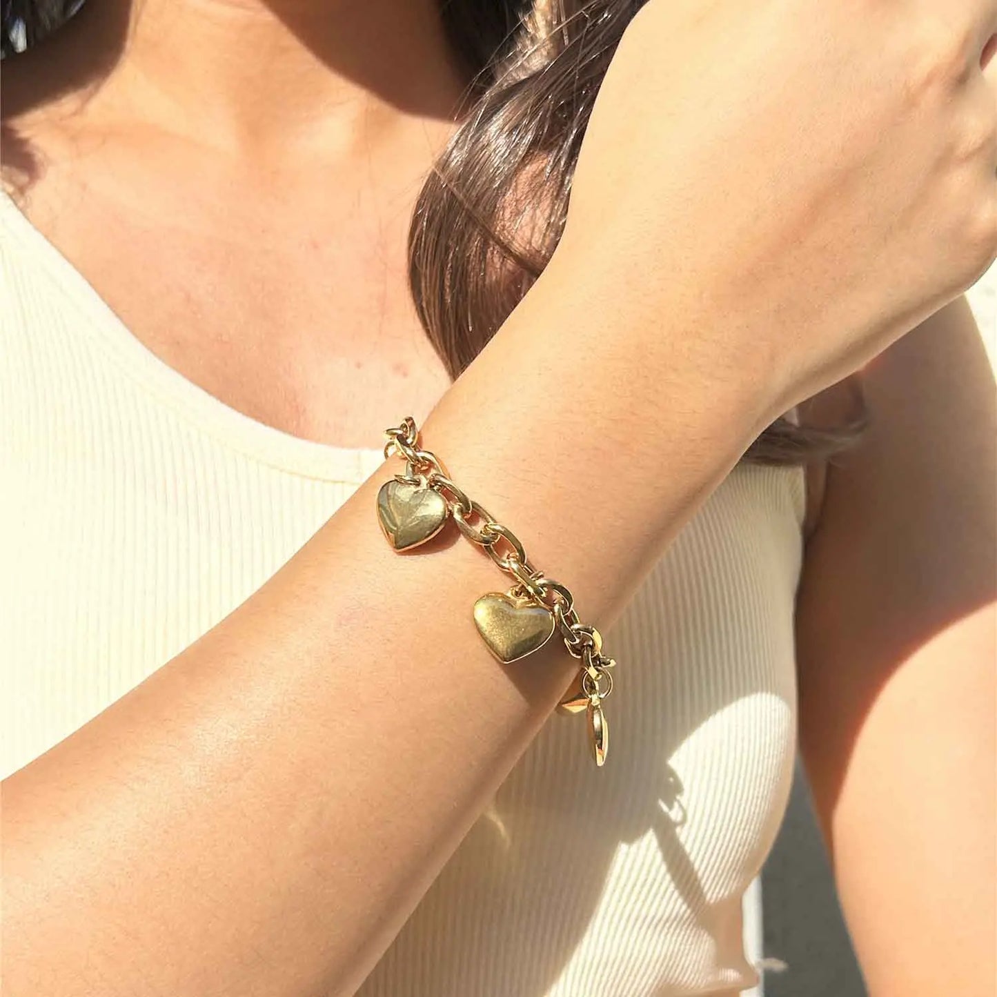 Kawaii Heart Charm Bracelet πβ¨ - Cute Stainless Steel Chunky Chain for Trendy Women | Perfect Valentine's Day Gift! π