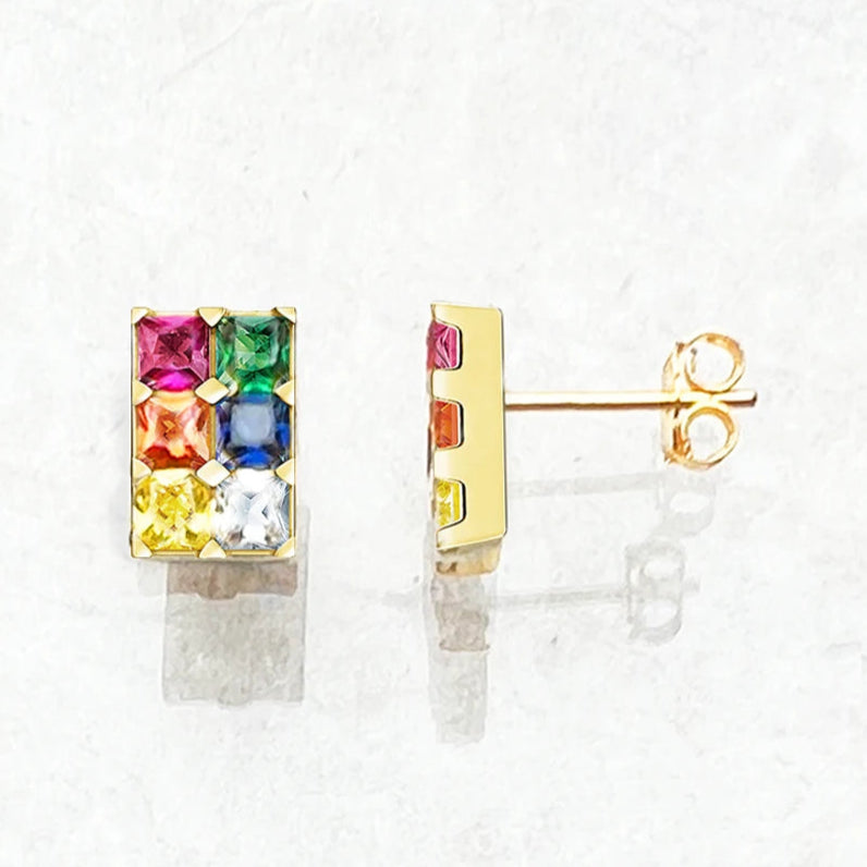 Kawaii Rainbow Sparkle Stud Earrings πβ¨ | Colorful Gemstones in 925 Sterling Silver - Trendy Gift for Women! π