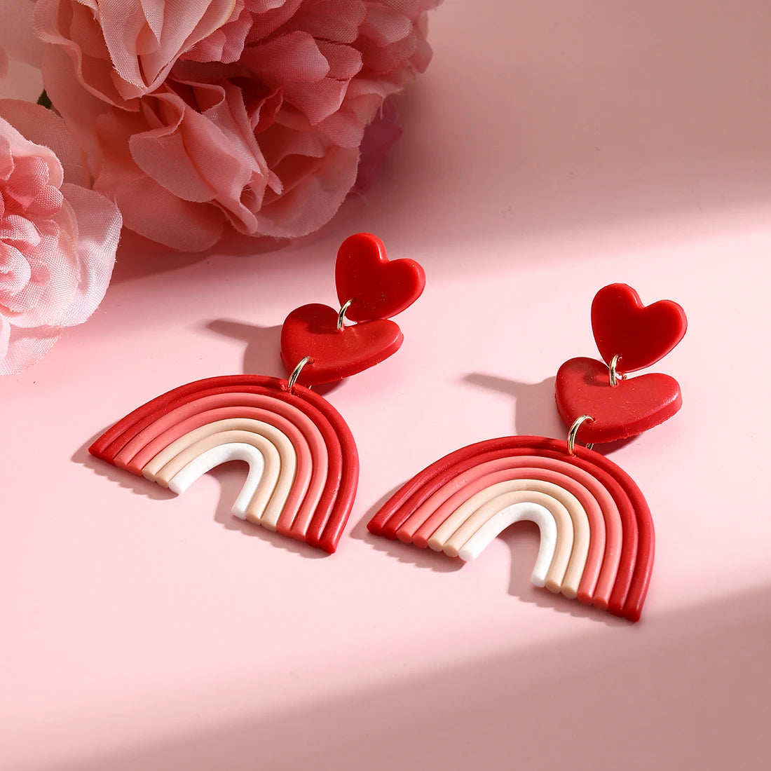Kawaii Rainbow Heart Dangle Earrings ππ | Handmade Polymer Clay Fun Gifts for Girls & Women πβ¨