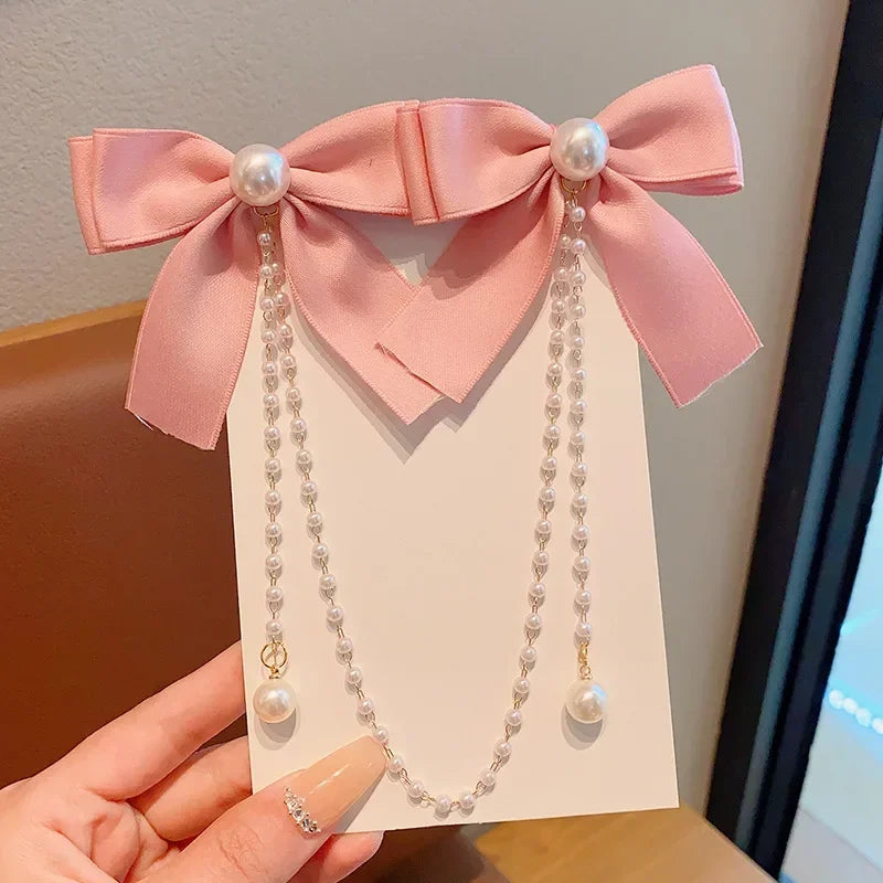 Kawaii Pearl Bow & Tassel Hair Clips πβ¨ Cute Velvet Hair Claw for Little Princesses πΈπ Adorable Fashion Accessories!