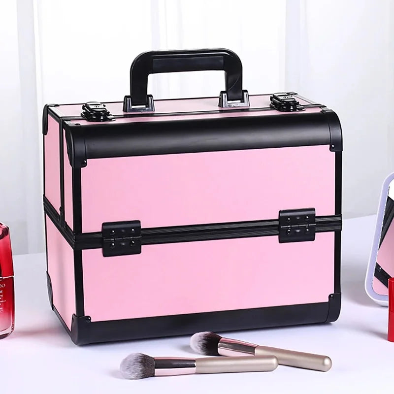 Kawaii Makeup Train Case πβ¨ | Adjustable 4-Tray Organizer with Lockable Compartments ππ