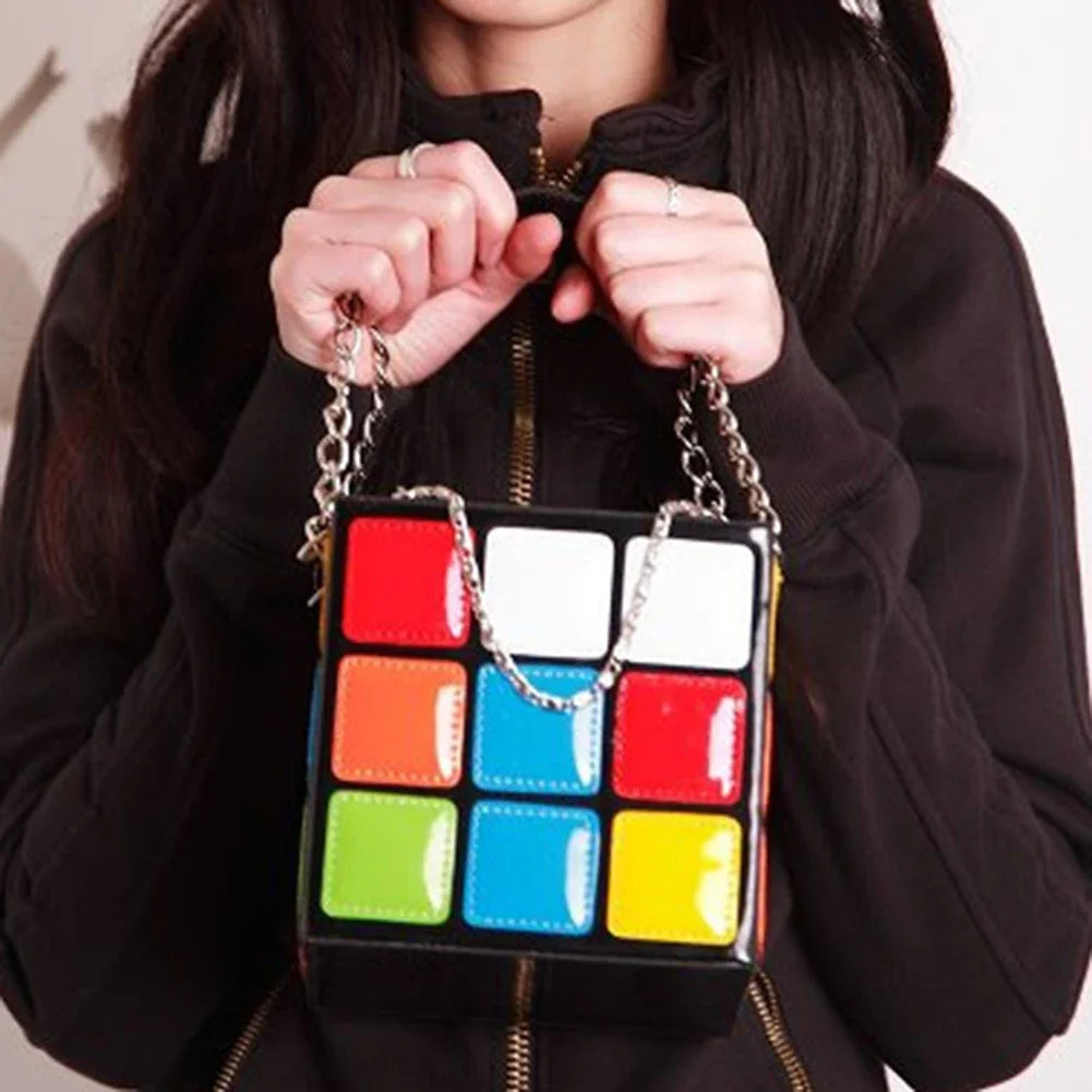 Kawaii Cube Charm πβ¨ β Trendy Mini Handbag with Chic Chains | Cute PU Leather Tote for Stylish Women πΈπ₯³