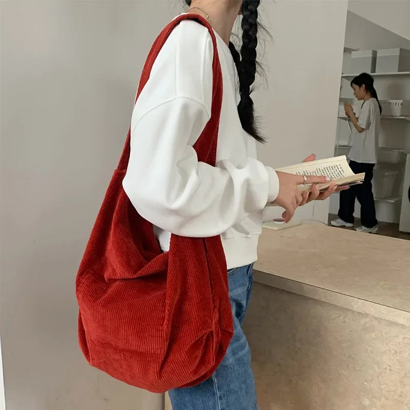 Kawaii Corduroy Shell Shoulder Bag πβ¨ - Retro Japanese & Korean Style, Spacious & Chic! ππ - Pixie Quill