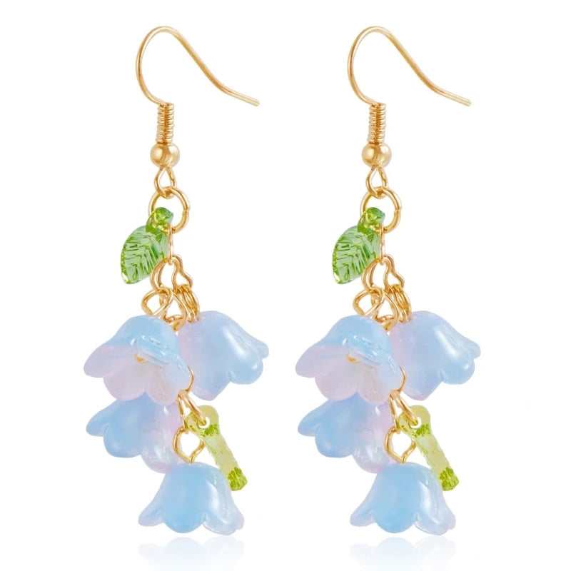 Charming Kawaii Floral Bell Orchid Choker & Earrings Set ๐ธโจ - Enamel & Pearl Jewelry for Women, Perfect Wedding Gift!