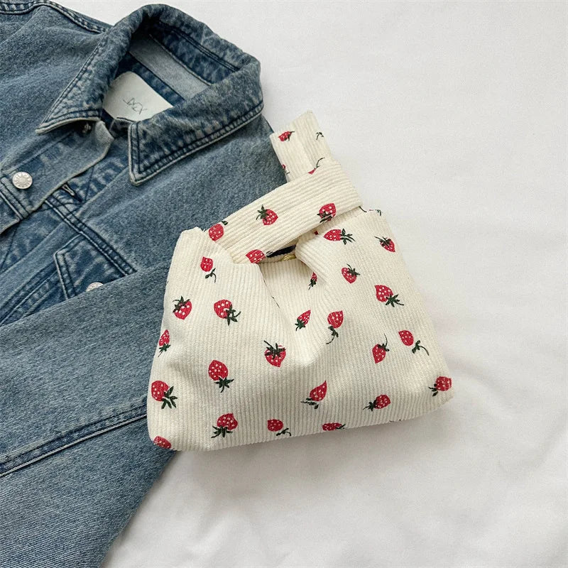 π Adorable Strawberry Delight Tote Bag π Cute Corduroy Handbag for Trendy Ladies! - Pixie Quill