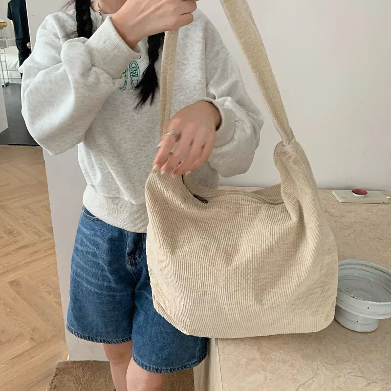 Kawaii Corduroy Shell Shoulder Bag πβ¨ - Retro Japanese & Korean Style, Spacious & Chic! ππ - Pixie Quill