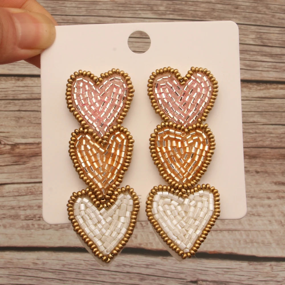 Kawaii Heart Dangle Earrings πβ¨ | Vintage Beaded Jewelry Gifts for Lovebirds ππ