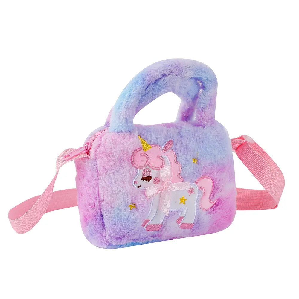 Kawaii Unicorn Plush Crossbody Purse π¦β¨ Fluffy Rainbow Handbag for Little Girls ππ Cute Cartoon Furry Shoulder Bag