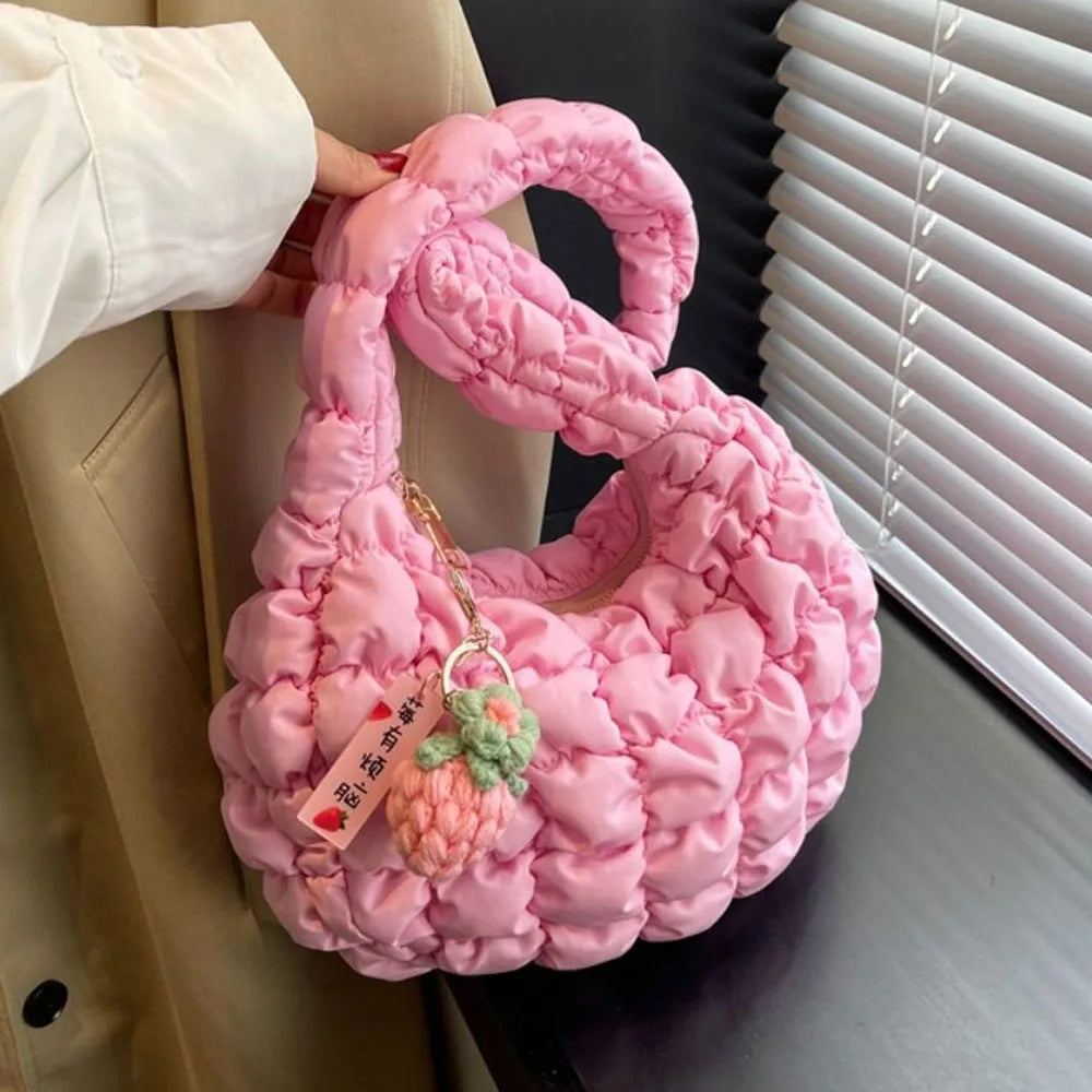 Kawaii Cloud Padded Crossbody Bag πβ¨ - Cute Ruched Tote for Trendy Women! πΈπ