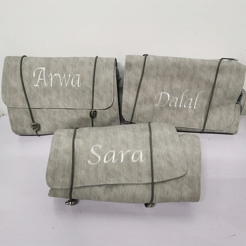 Cute Custom Name Embroidered Foldable Makeup Bag πΈβ¨ Portable & Stylish Toiletry Organizer for Women ππ