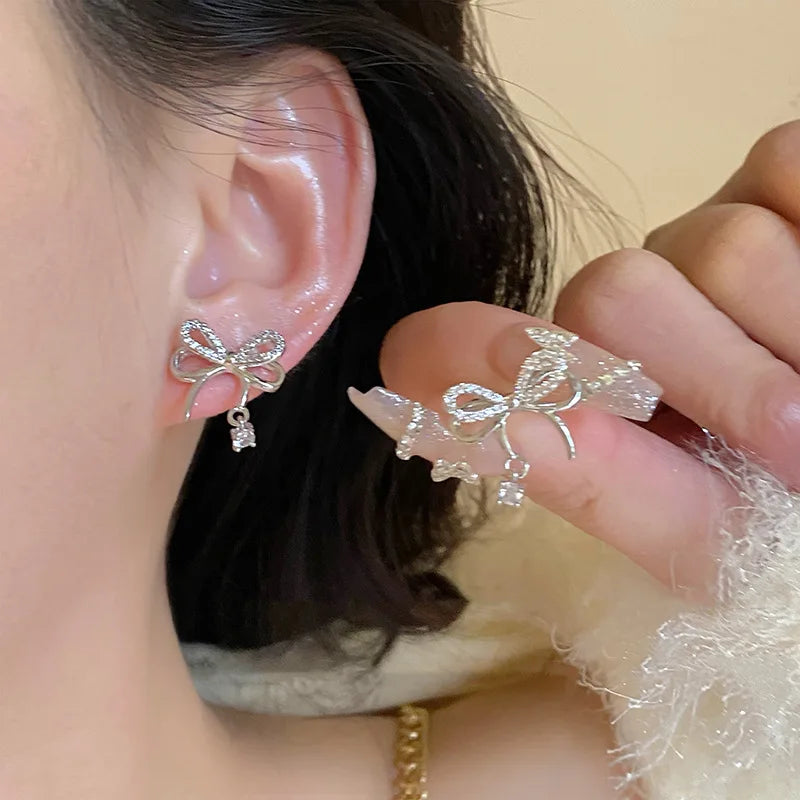 Kawaii Bowknot Pink Crystal Stud Earrings β¨π | Fashionable Zircon Jewelry for Women πΈπ | Perfect Gift for Party Girls!