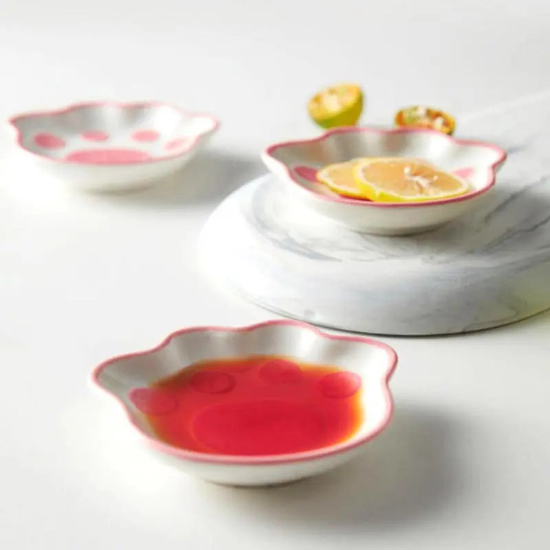 Adorable Cat's Paw Ceramic Sauce Dish πβ¨ Kawaii Dessert Plate for Dips & Seasonings πΎπΈ