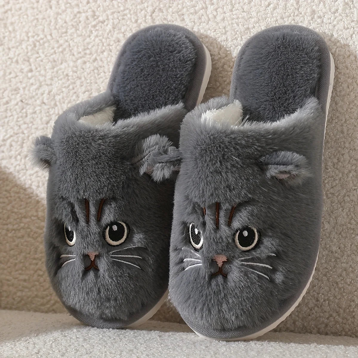Womens Plush Cat Slippers Cozy Indoor House Shoes Non Slip EVA Sole ๐พ๐บ