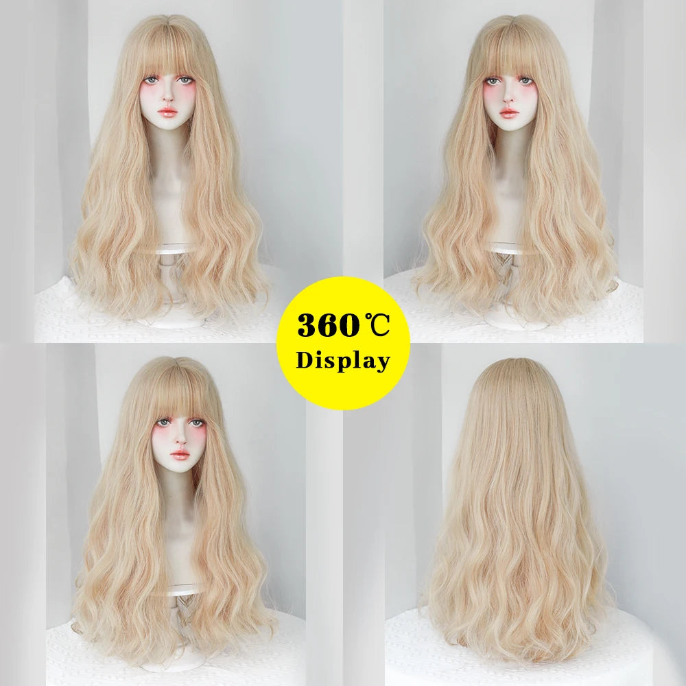 Kawaii Blonde Cosplay Wig πβ¨ | Wavy Synthetic Hair with Bangs for Daily & Party Looks π