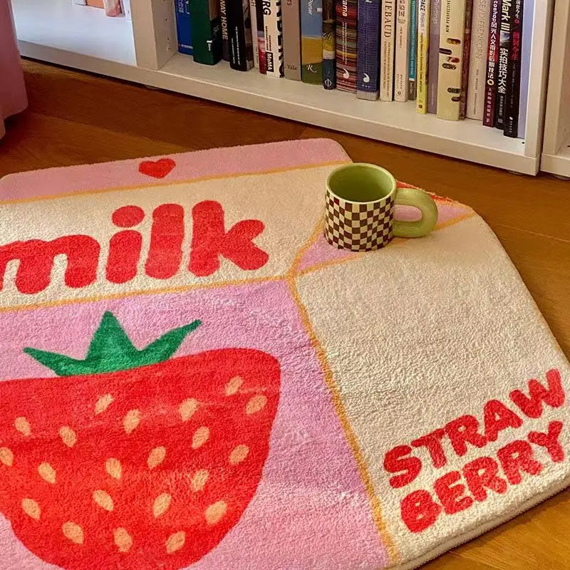 Kawaii Pink Strawberry Milk Floor Mat ππ | Cute Anti-Slip Bedroom Carpet for Whimsical Home Decor πΈβ¨