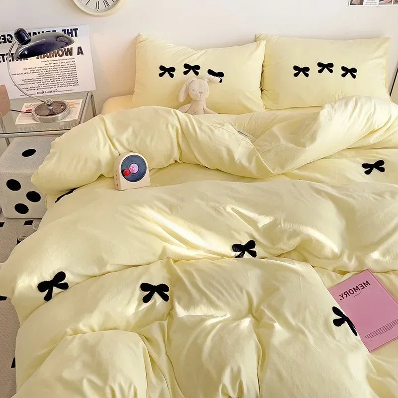 Whimsical Pink Bow Duvet Set πΈβ¨ - Enchant Your Bedroom with 3D Embroidery & Cozy Comfort! π€π
