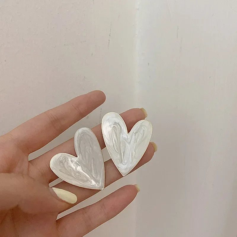 Kawaii Heart Love Earrings πβ¨ - Personalized Retro White Studs for Women
