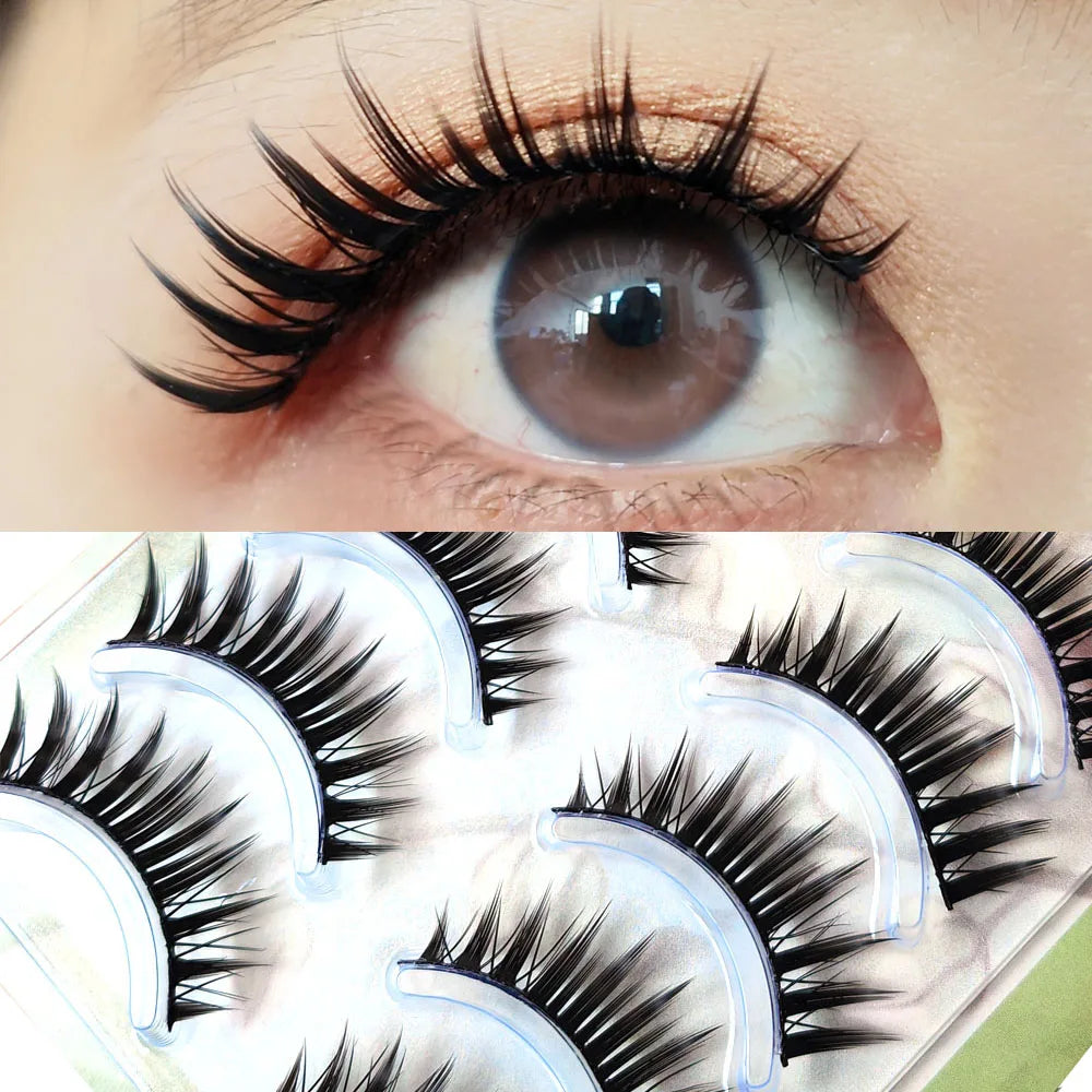 Whimsical Cat Eye False Eyelashes 5 Pairs Natural Long Cross Strip Lashes For Cosplay Manga Look Handmade πβ¨
