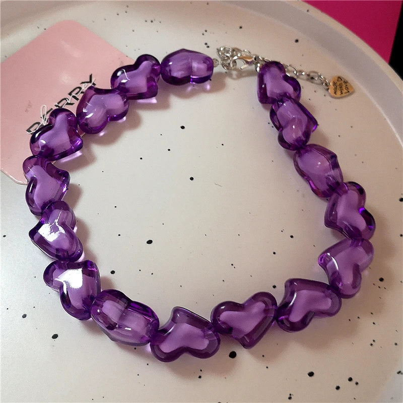 Kawaii Acrylic Heart & Star Choker 💖✨ - Retro Y2K Goth Aesthetic Necklace for Emo Girls