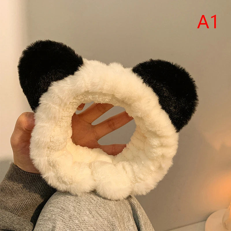 Plush Panda Ears Headband For Women Wash Face Holder Hair Accessory 🐼✨