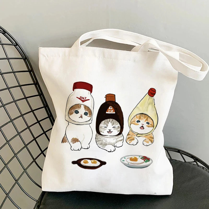 Kawaii Cat Canvas Tote: Adorable Shoulder Bag for Fashionable Girls πΎπ - Pixie Quill