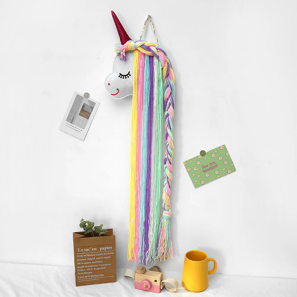 Kawaii Unicorn Hair Clip Organizer πβ¨ Wall Hanging Storage for Girls' Room Decor π Bohemian Tassel Art