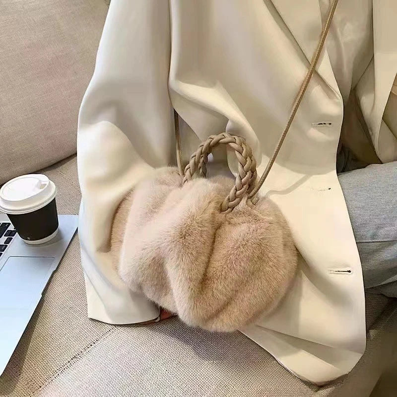 Kawaii Plush Pumpkin Crossbody Bag 🎃✨ - Trendy Pleated Cloud Tote for Women 💖🌈