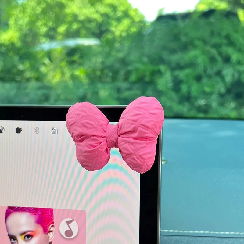 Kawaii Puff Bow Car Decor πβ¨ | Adorable Light Luxury Fabric Accessories for Your Auto Interior! ππ