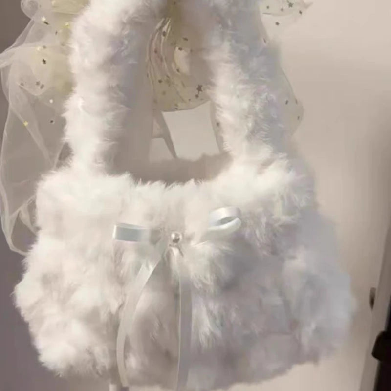Kawaii Cloud Bow Bag βοΈπ Fluffy Y2K Chic Shoulder Handbag for Cute Style πΈβ¨