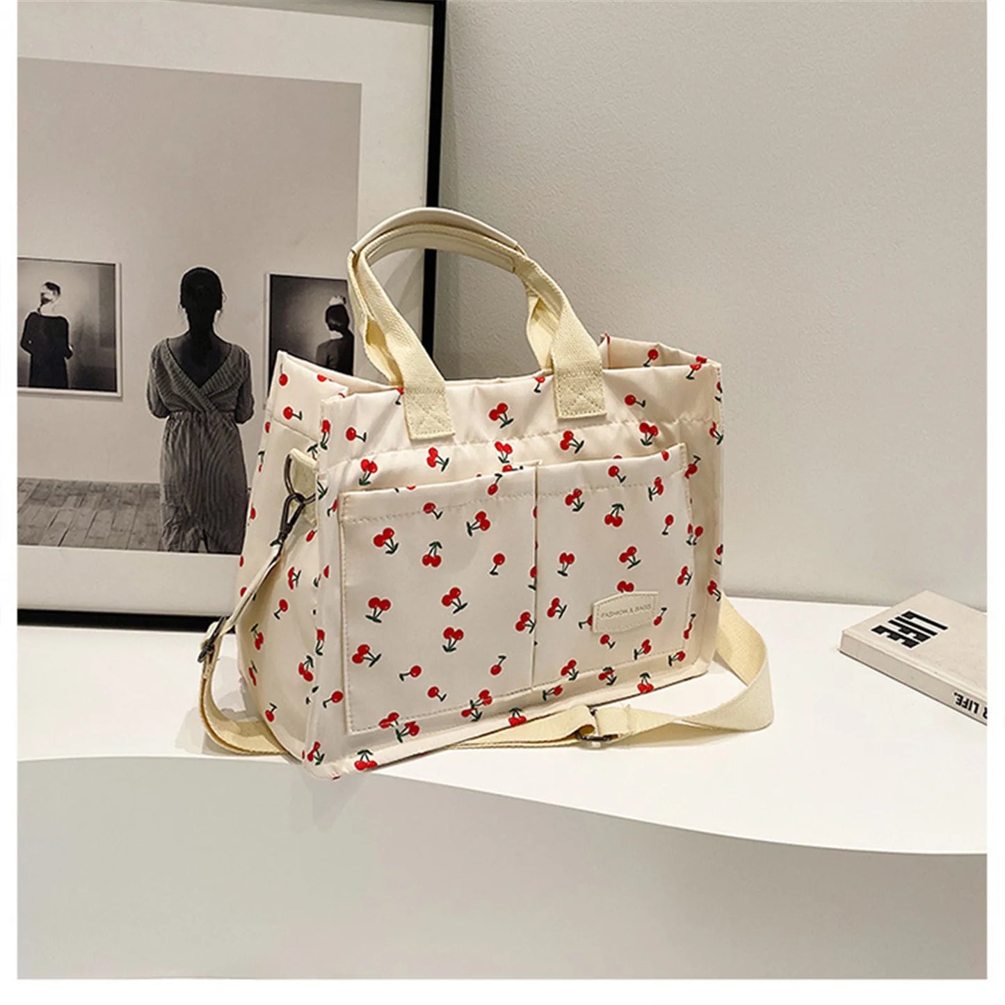 Kawaii Cherry Blossom Tote Bag πβ¨ - Cute Multi-Pocket Canvas Handbag for Women | Perfect for Work & Travel β€οΈπ