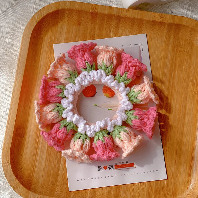 Kawaii Crochet Flower Ponytail Scrunchie ๐ธโจ| Adorable Knitted Hairband for Spring & Summer ๐ผ๐