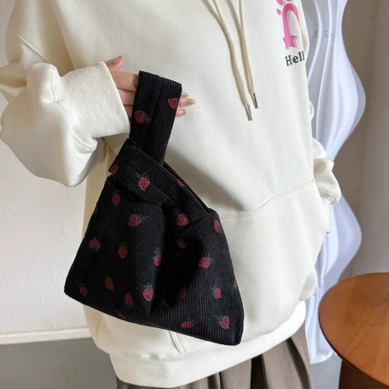 π Adorable Strawberry Delight Tote Bag π Cute Corduroy Handbag for Trendy Ladies! - Pixie Quill