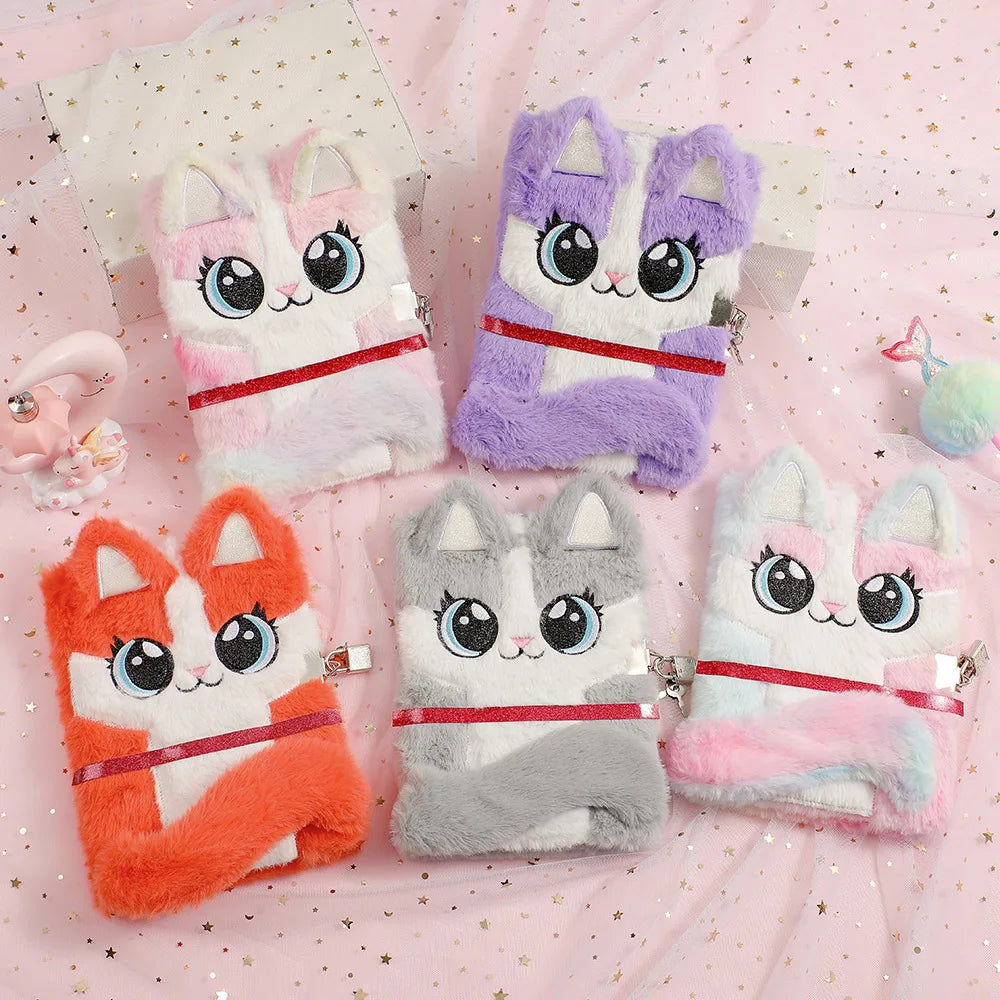 Kawaii Cat Plush Notebook πΎβ¨ | Cute A5 Lock Diary with Adorable Cat Ears π±π | Perfect School Stationery!