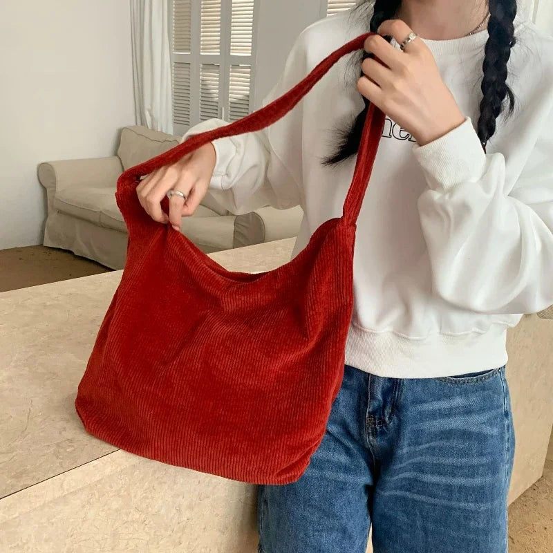 Kawaii Corduroy Shell Shoulder Bag πβ¨ - Retro Japanese & Korean Style, Spacious & Chic! ππ - Pixie Quill