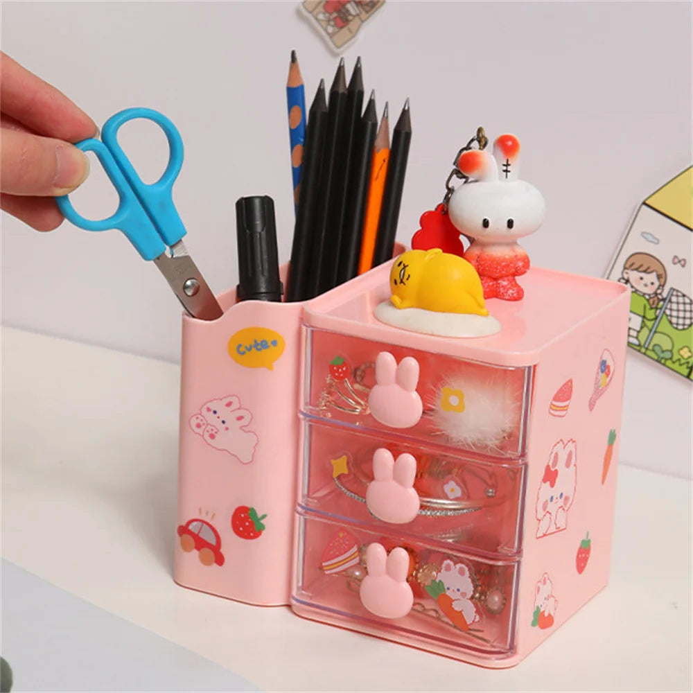 Kawaii Bunny Desktop Organizer π°β¨ β Cute Storage Box for Stationery & Cosmetics πΈποΈ