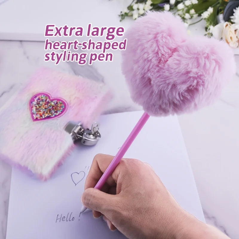 Heart Shaped Notebook Set With Plush Diary And Heart Pen ππ Cute School Gift