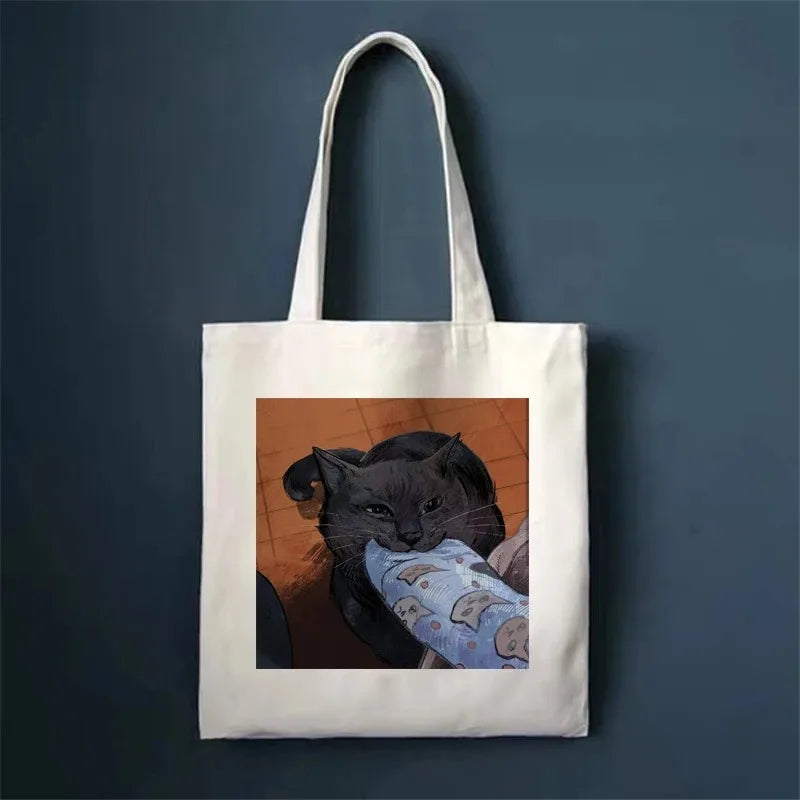 πΎ Whimsical Cat Canvas Tote π - Cute & Eco-Friendly Shopping Bag for Trendy Girls ποΈβ¨ - Pixie Quill
