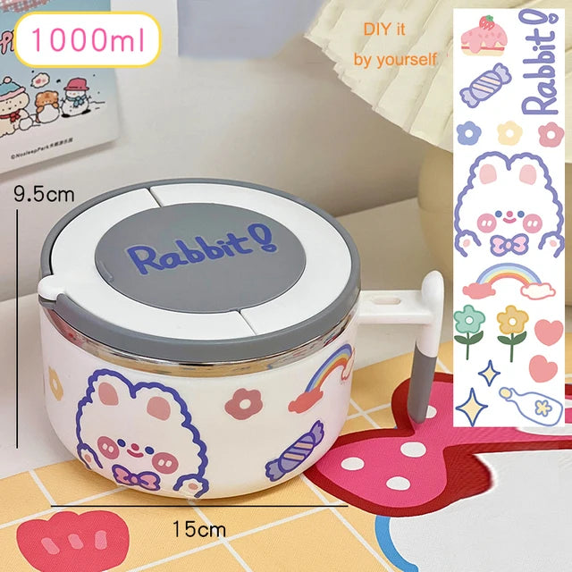 π° Adorable Stainless Steel Noodle Haven π - Portable Bento Bowl with Handle for Happy Lunches! - Pixie Quill