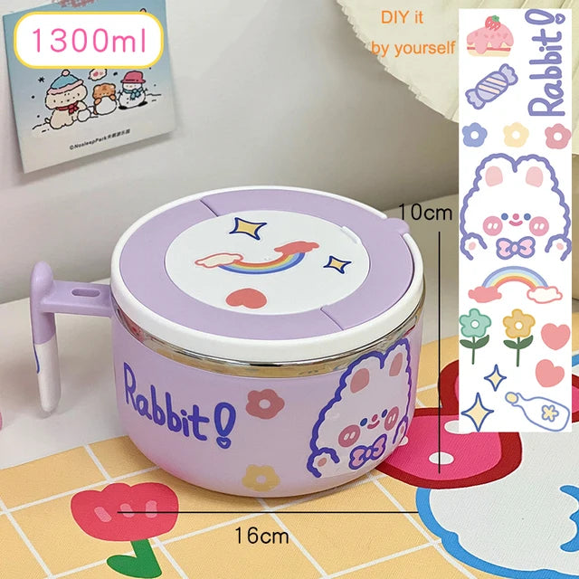 π° Adorable Stainless Steel Noodle Haven π - Portable Bento Bowl with Handle for Happy Lunches! - Pixie Quill
