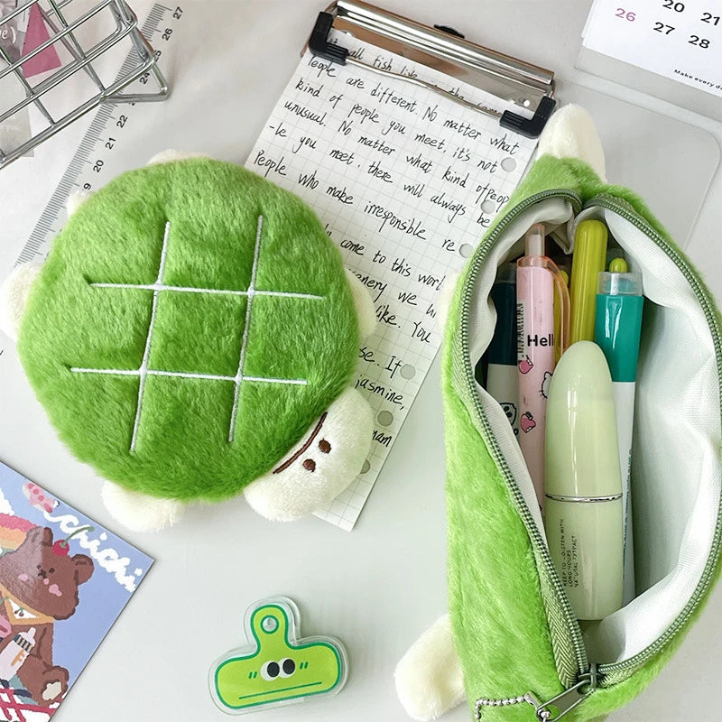 Adorable Kawaii Turtle Plush Pencil Case π’β¨ - Multifunctional Cosmetic Bag & Coin Purse for School Supplies and Travel! ππ