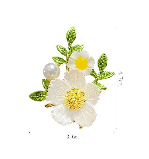 Kawaii Floral Delight πΌβ¨ Enamel Daisy & Sunflower Brooches with Green Leaves πΏ | Trendy Japanese Jewelry Gift for Women ππ