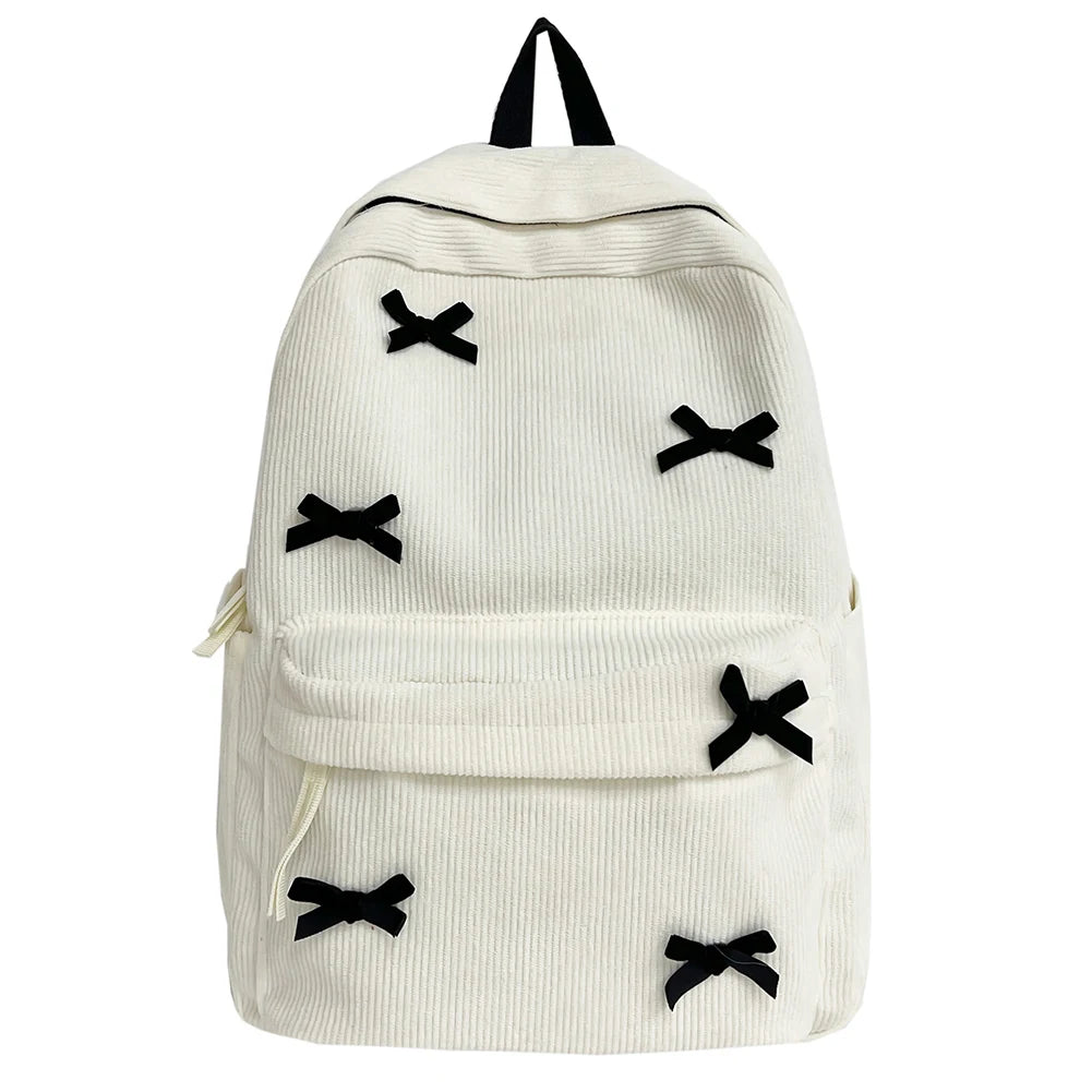 Charming Bowknot Corduroy Backpack πβ¨ Cute Daypack for School & Travel π¦π