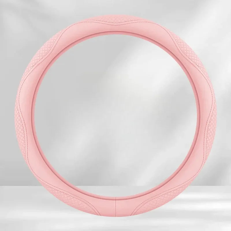 Kawaii Nappa Leather Steering Wheel Cover πβ¨ | Cute & Stylish Universal Car Accessory for All Seasons ππ