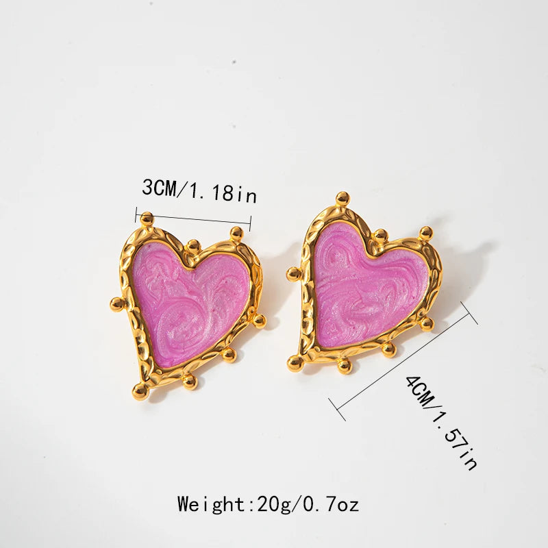 Funny Punk Magic Purple Heart Stainless Steel Stud Earrings For Women Dancewear 14K Gold Plated Jewelry ๐โจ